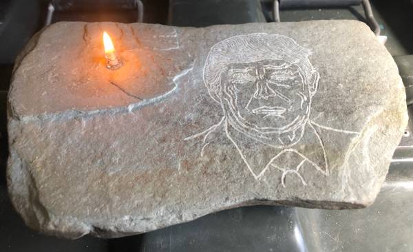 Hand Engraved Rock Candle 1