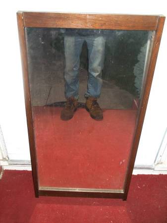 MIRROR Antique Vertical Wall Hang Wood Frame VINTAGE Glass Furniture 1