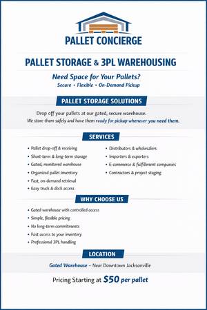 Store your Pallets , Secure , 3PL service. Insured  -- 1
