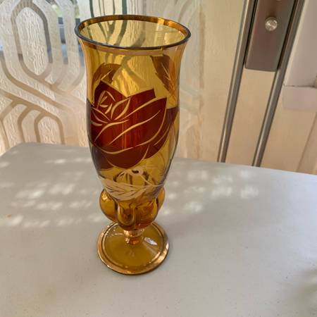VTG Hand Blown amber color with ruby&gold infusion 1