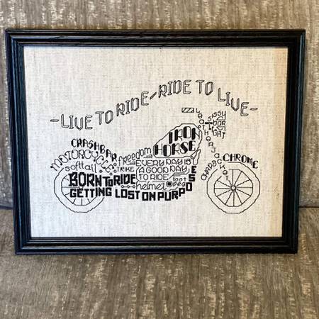 Handmade Cross Stitch Motorcycle Picture, New 1