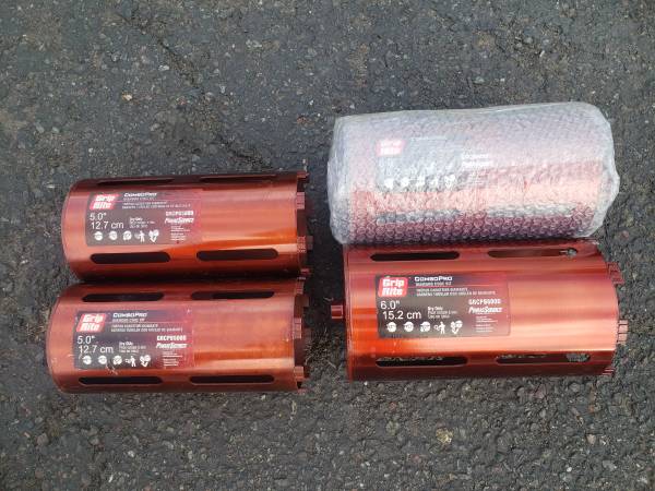 DIAMOND DRY CORE DRILL BIT, 5 AND 6 INCH, GRIP RITE, NEW. 50% OFF. 1