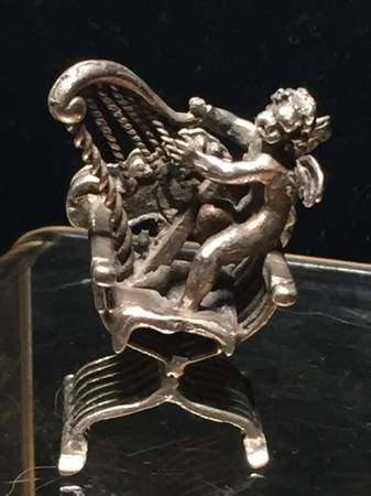 Antique Silver 800 Angel on a Chair with a Harp 1