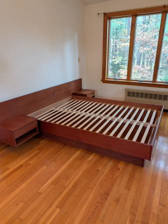 Danish Teak Queen Platform Bed Frame with Integrated Nightstands 1