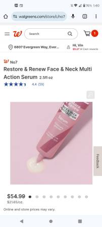 New-in-box No7 Restore & Renew Multi Action Face & Neck Serum . - $25 (S. Everett)63471199207427121