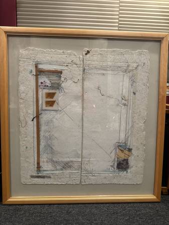 Handmade multimedia large artwork 31x33 framed 1