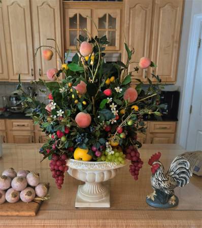 Artificial Fruit & Flowers Arrangement in Decorative Ceramic Vase 1