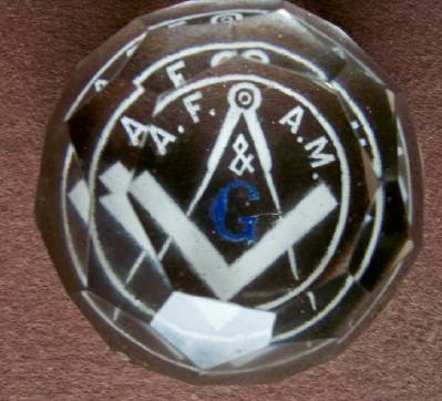 Ancient Free and Accepted Masons Faceted Glass Paperweight 1
