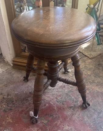 Vintage Piano Stool with Glass Ball Feet - 13 ½x19” 1