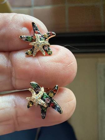 Authentic EFFY Watercolors 14K Gold Multi-Sapphire Starfish Earrings 1