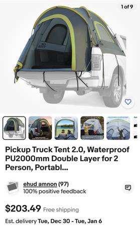 JoyTutus Pickup Truck Tent 2.0,  New, Down from $205 1