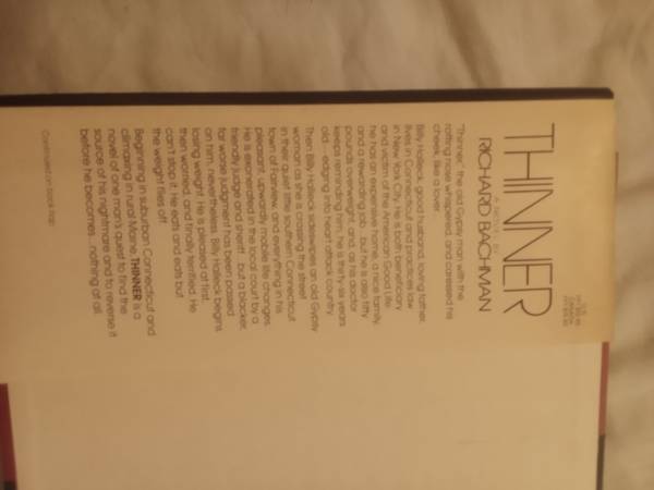Richard Bachman (Stephen King) Thinner Tapa dura 1984 5.ª edición Libro - $20 (Ariton)63442413954817124
