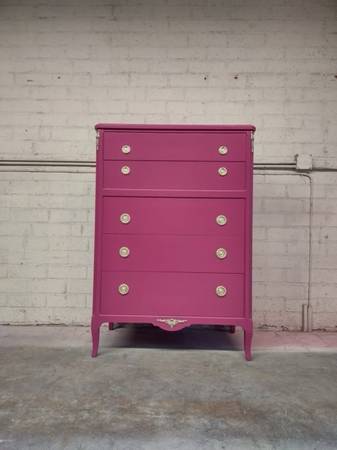 Delivery Is Available Vintage Solid Wood Johnson Pink Chest With 5 Storage Drawe 1