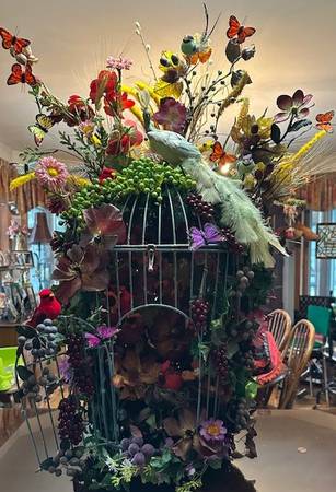 Antique Bird Cage Artificial Flower Arrangement 1