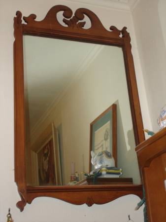 antique American mirror, simple scrollwork and carving 1