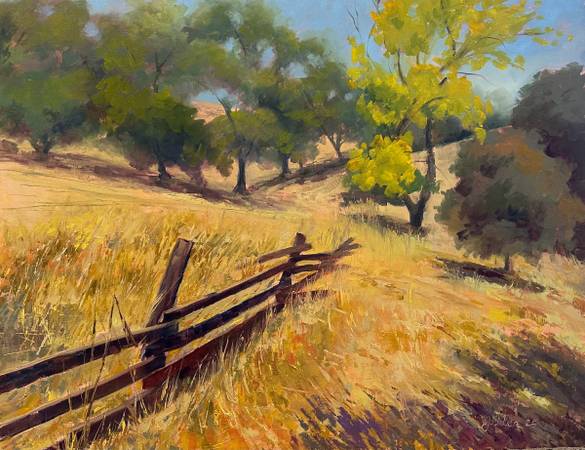 Heritage fence original oil painting by leslie golden 1