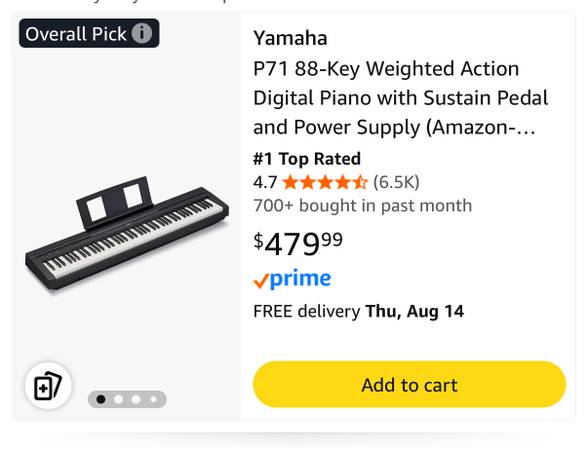 Piano digital Yamaha P71 – Casi nuevo, con soporte y banqueta - $300 (belmont)63471476022273121