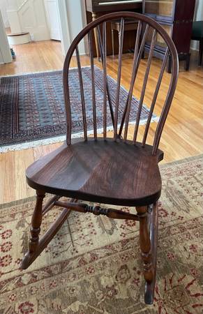 Small Antique Bow Back Windsor Rocking Chair with Unique Ball V Brace Back 1