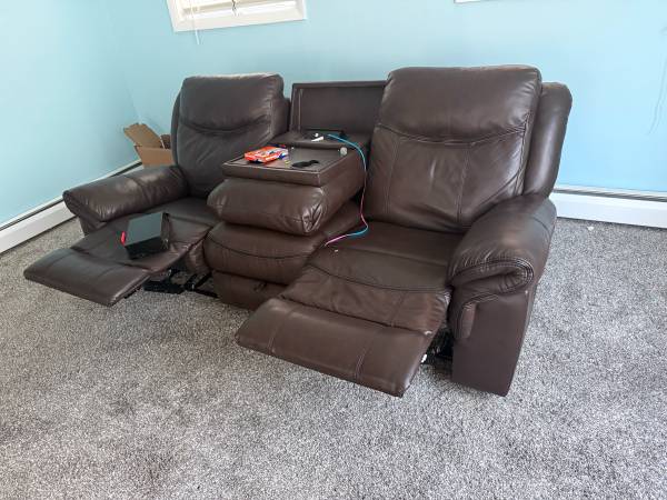 Breathable Leather Manual Reclining Loveseat Sofa, 2-Seater Recliner Couch with 1