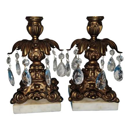 Hollywood Regency Style Candle Holders With Marble Base 1