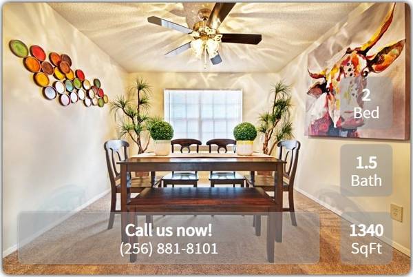 $1,189 / 2br - 1340ft2 - A home for everyone - even your pets! Pet friendly 2 bed / 1.5 bath! (Huntsville)63658759942785120