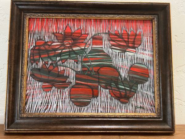 Original Abstract Floral Oil Painting – Signed, Framed 1