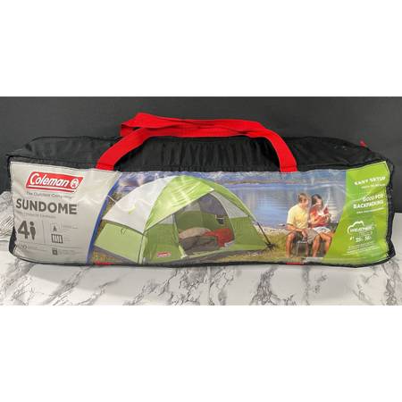 4 Person Camping Tent, 9’×7’ Coleman Sundome, Green. Durable Polyguard 1