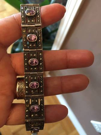 Sterling Silver Bracelet with Natural Amethyst Stones And Marcasite 1