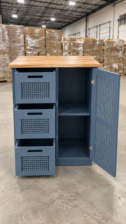 White Rattan Storage Cabinet with 3 Drawers & Door 1