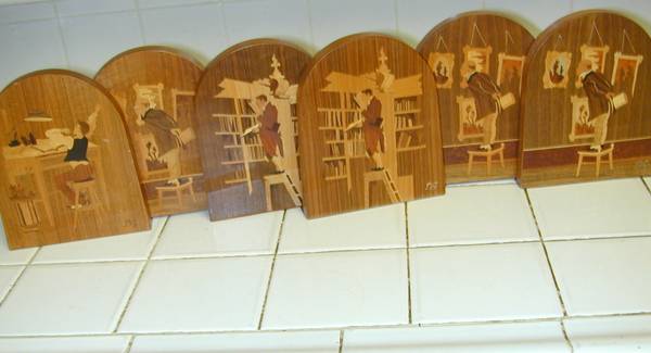 Bookends Six Inlaid Wood  by Otto Chiup, Germany 1