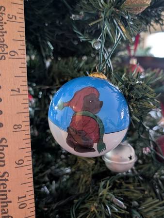 Brand New: Reverse Hand Painted Teddy Bear Blown Glass Ball Christmas 1