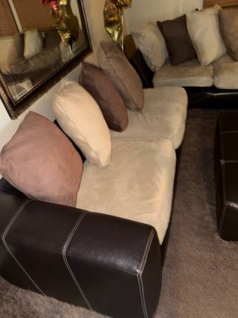 Large two-piece sectional, large ottoman, and swivel chair 1