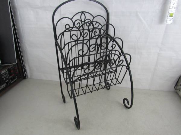 Vintage MCM French Scroll Wrought Iron 3 Tier Magazine Rack 1
