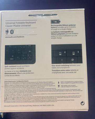 Compact Foldable Microsoft Keyboard backlit keys (new) Retails for $60 - $25 (South Tabor)63471263848323123