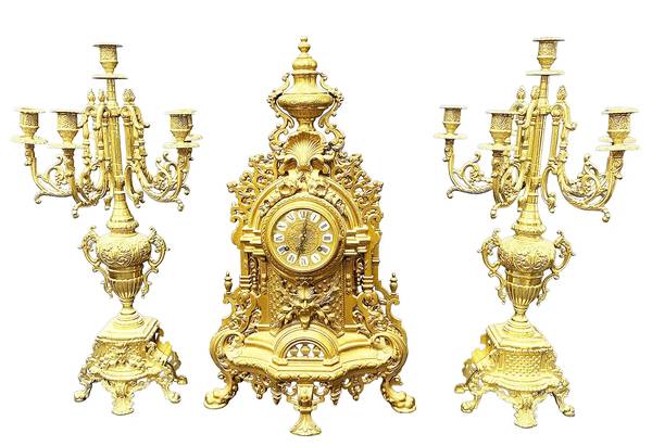 Franz Hermle & Son Wind Up Clock Imperial Brass With Candelabras 1