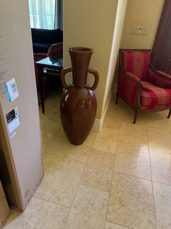 Large ceramic vase 3 feet tall...shiny finish light carmel brown 1