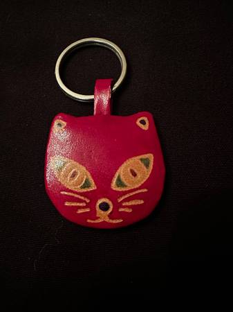 Pink Leather Cat Keychain 1