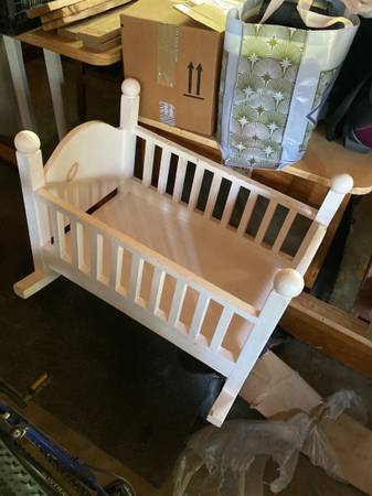 Doll Cradle/Bed (White, Solid Wood) 1