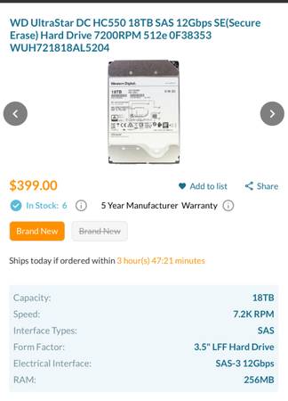WD UltraStar 18TB - Brand New - Sealed - $325 1