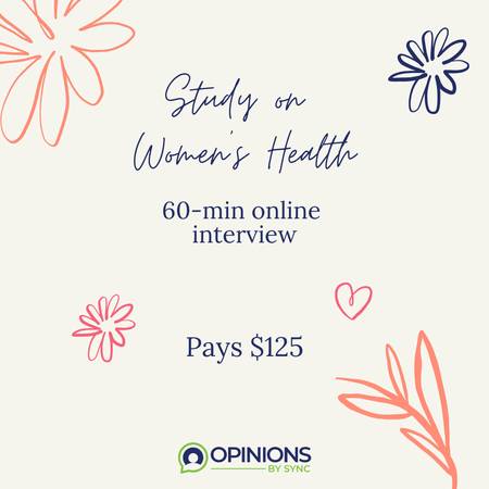 $125 Market Research Online Interview - Women's Health Screening 1