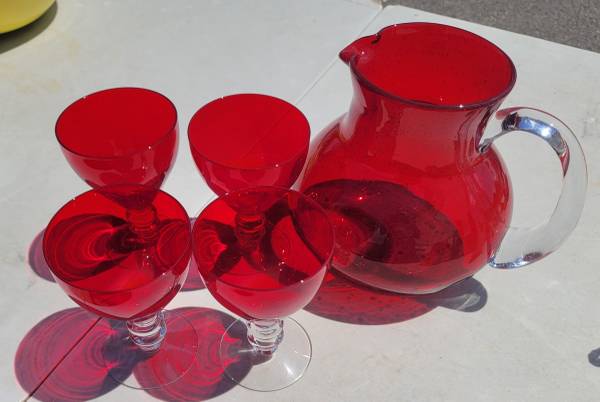 Ruby Red Stemware & Glass Pitcher 1