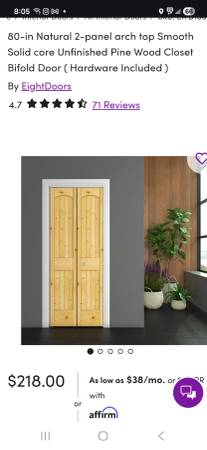 Solid wood bifold doors, 24 x 80 1