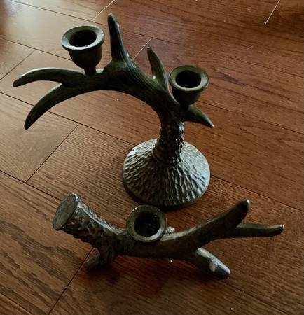 Set of 2 Cast Iron Antler Candle Holders 1