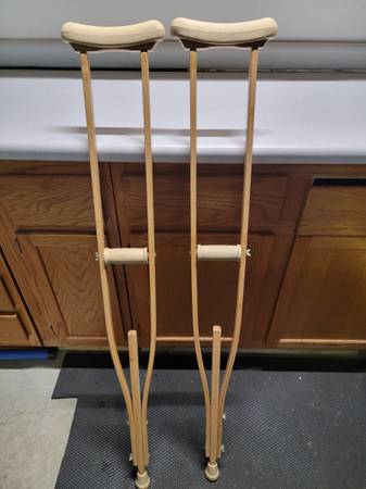 Two Crutches Adjustable Height range 5'2" to 6'1". Used in good shape 1