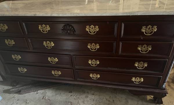 Elegant Solid Wood with Marble Top Buffet Console Dresser/Mirror 1