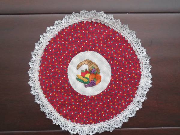 Cornucopia Cross stitch doily 1