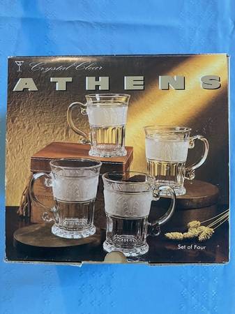 New in Box Athens Set/4 Frosted Chrystal Mugs 1