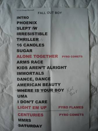 FALL OUT BOY SET LIST 1
