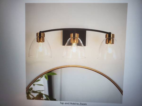 LNC 22 in. 3-Light Modern Aged Brass and Black Bathroom Vanity Light w 1