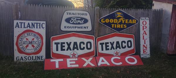 Large group of original Porcelain gas and oil signs 1